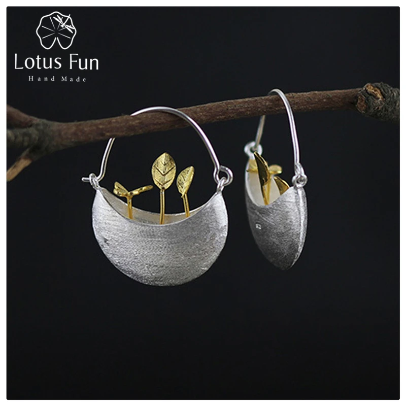 Lotus Fun Real 925 Sterling Silver Natural Creative Handmade Fine Jewelry My Little Garden Drop Earrings for Women Brincos