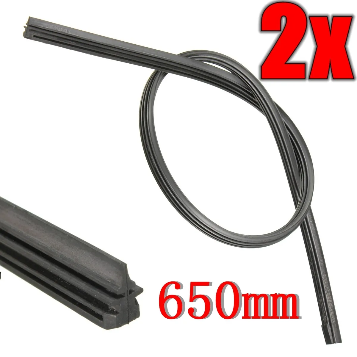 Brand New 2x Universal 6mm 26Black Rubber Wiper Blade Frameless For Car Bus Windshield