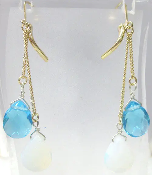 

Hot selling> lady's beautiful white moonstone/blue zircon earrings 5.29 -Bride jewelry free shipping