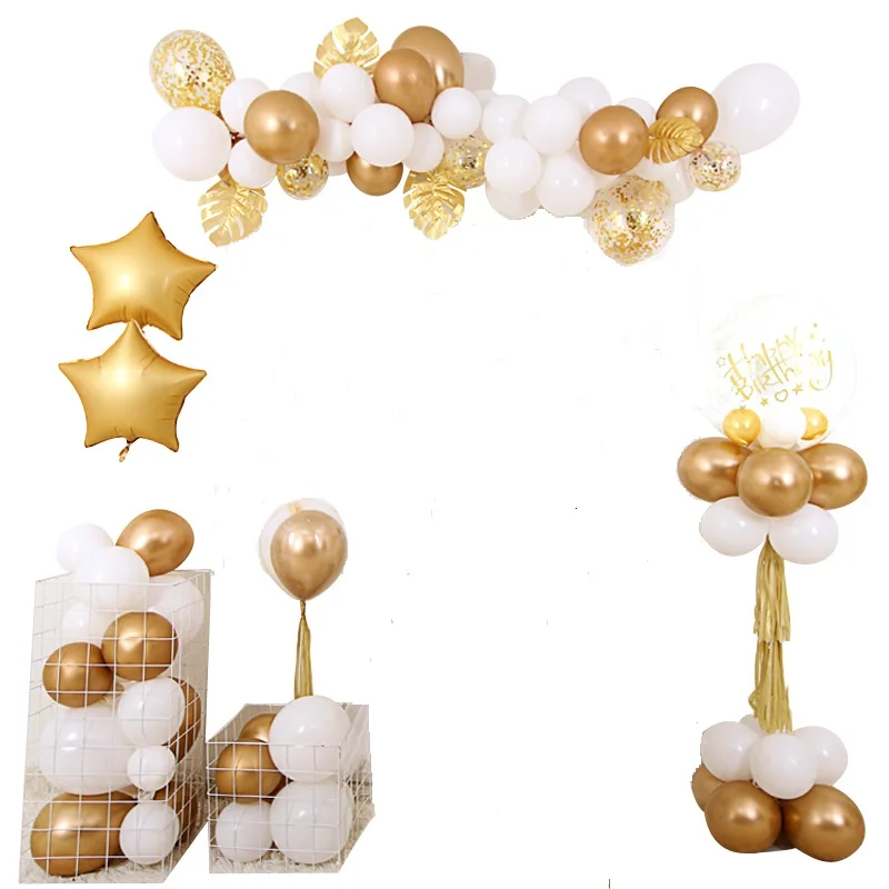 С днем рождения золотые металлические шары из латекса гирлянда детское шоу белый шар баннер с золотыми листьями и звезда воздушный шар из фольги комплект