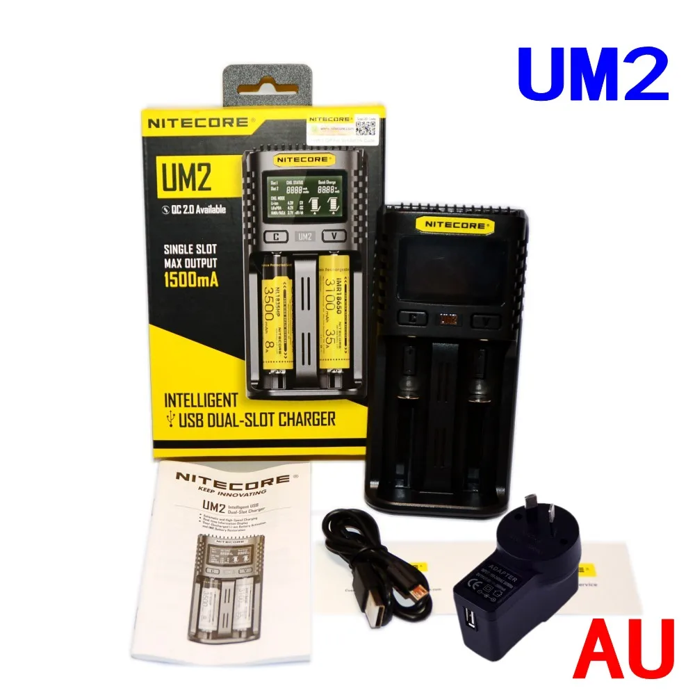 NITECOR UM4 UM2 C4 VC4 LCD Смарт зарядное устройство для Li-ion/IMR/INR/ICR/LiFePO4 18650 14500 26650 AA 3,7 1,2 V 1,5 V батареи D4 - Цвет: UM2 add USB power