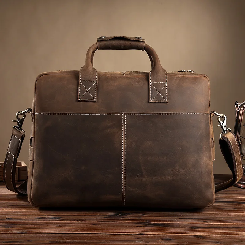 В стиле ретро из натуральной кожи Crazy Horse 15,6 дюймов коровьей сумки Crossbody ноутбука Портфели портфель сумка для человека LS-0179
