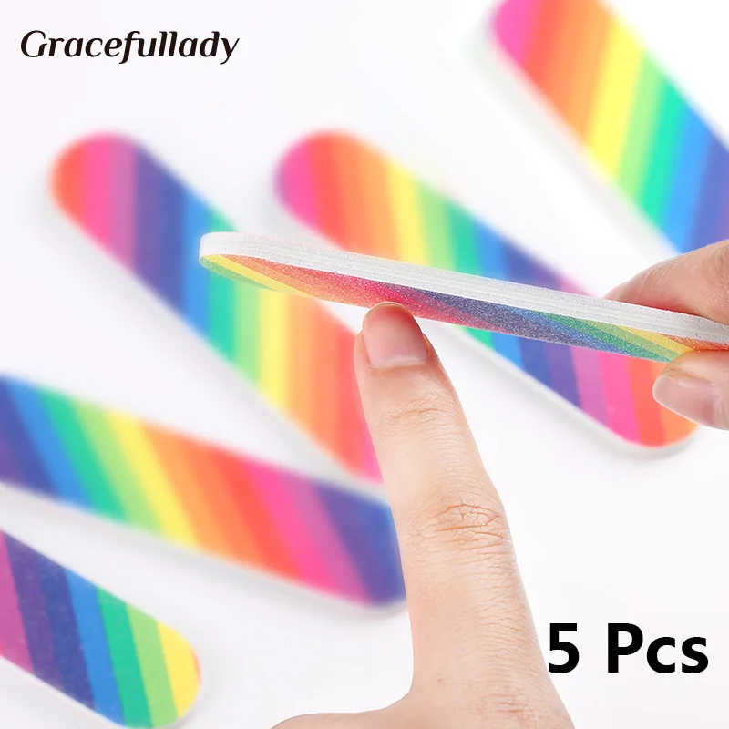 

5 pcs/lot Rainbow Mini Nail File Block Sanding Buff Remove Acrylic Gel Polish Disposable Nail Files for Manicure Pedicure Tool
