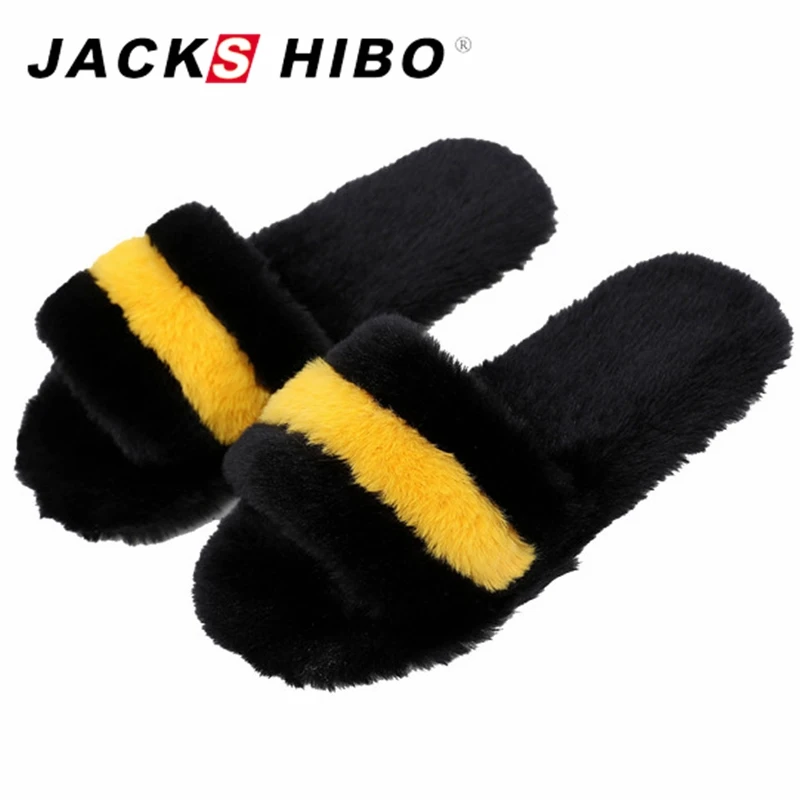 

JACKSHIBO Winter Fur Slippers for Women Indoor Soft Plush Non-slip Women's Slippers Ladies Brand Shoes Slides Chaussure Femme