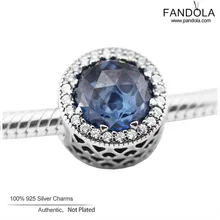 Fandola Подлинная стерлингового серебра 925 Сияющий сердца лунный свет голубой хрустальные бусины подходят Браслеты DIY ювелирных изделий