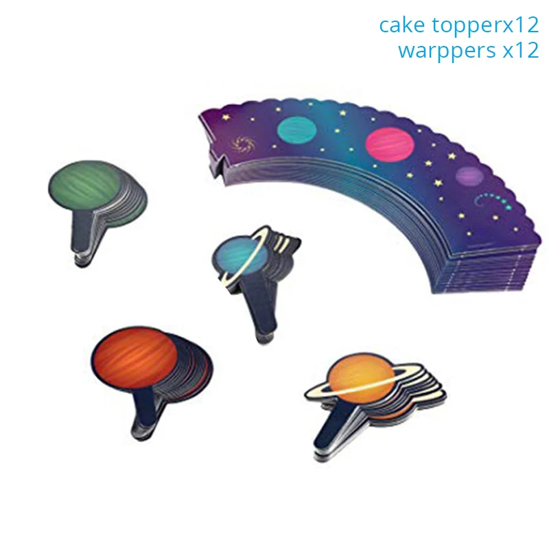 Галактика космические вечерние украшения для детей на день рождения гирлянда бумажная салфетка под тарелку кружку ракета, космонавт космические вечерние принадлежности - Цвет: 12set cupcake