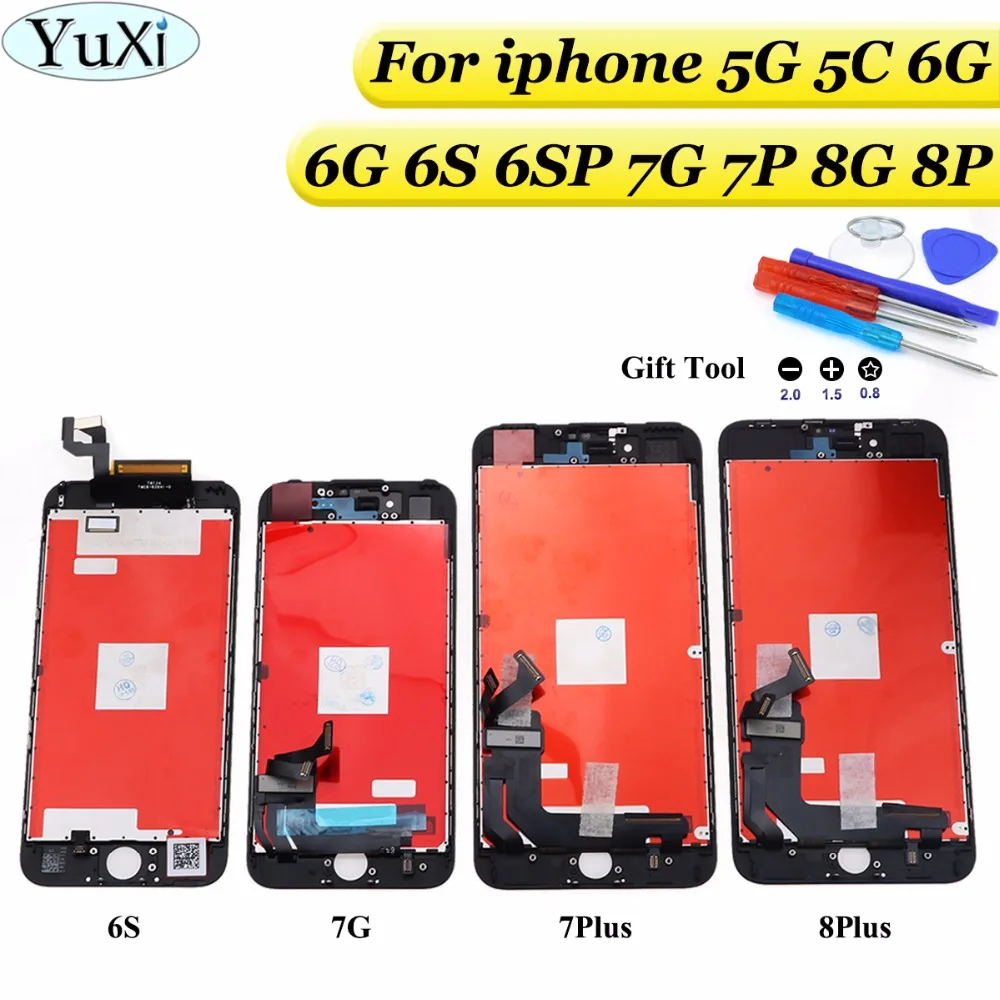

YuXi LCD Screen for iPhone 7G 7Plus 8G 8P Display Touch Glass Digitzer Replacement Check & Test One by One+tools+tempered glass