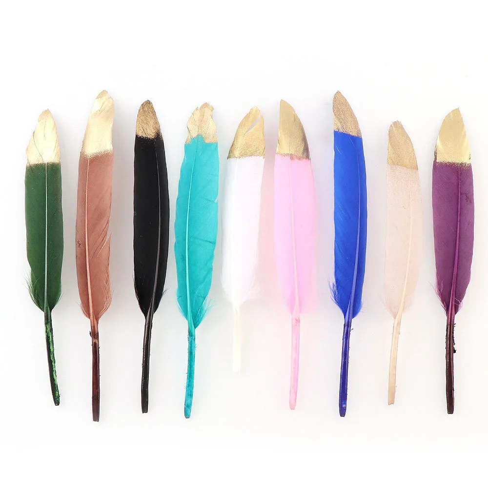 

10Pcs/set 13-18cm Natural Goose Feather With Gold Colorful Leaf Shape Charm Pendant Earring Bracelet Necklace Jewelry