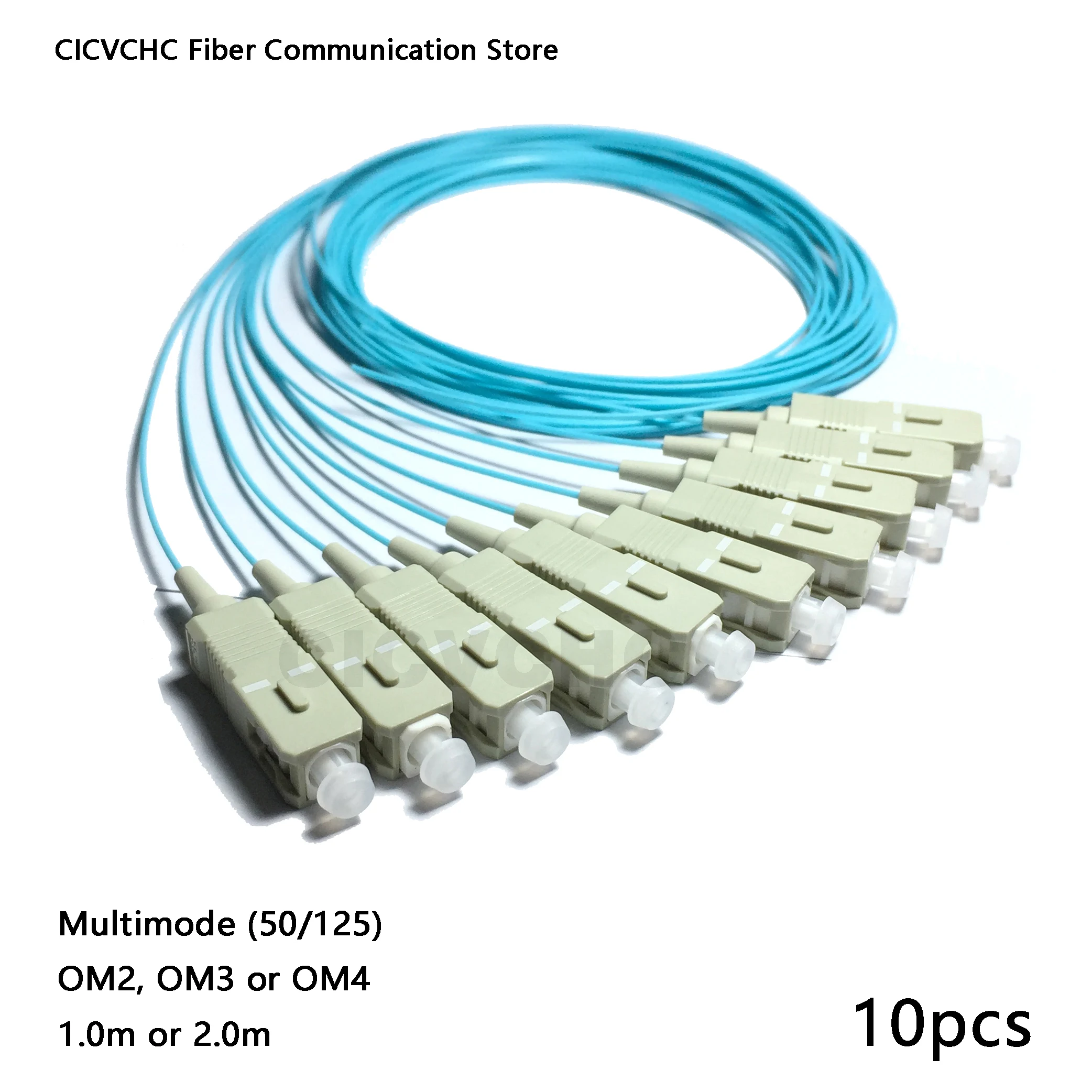 10 Pezzi Sc/Upc-Mm(50/125)-Om2, Om3, Cavo Om4-0.9Mm/Treccia In Fibra Ottica