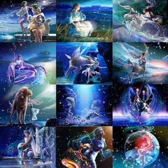 

12 Zodiac Constellation Fairy Diamond Embroidery Resin Full Round 5ddiy Diamond Painting Cross Stitch Starry Sky Mosaic Decor