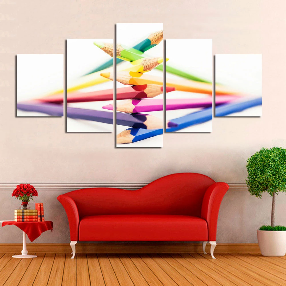 Canvas HD Prints Home Decor Painting Studio Background 5 Pieces Color Pencils Wall Art Modular Framework Pictures Artwork Poster