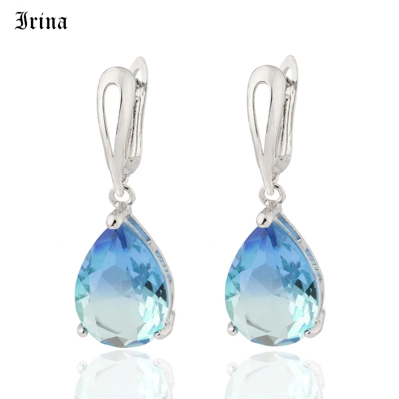

Irina New Valentine's Waterdrop Colorful Tourmaline Crystal Zirconia White Gold Color Engagement Drop Earrings For Women