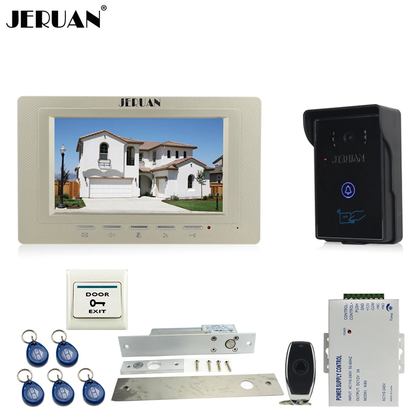 

JERUAN luxury 7`` Video Intercom Video Door Phone System+700TVL RFID Access Waterproof Touch key Camera+Electric Drop Bolt lock