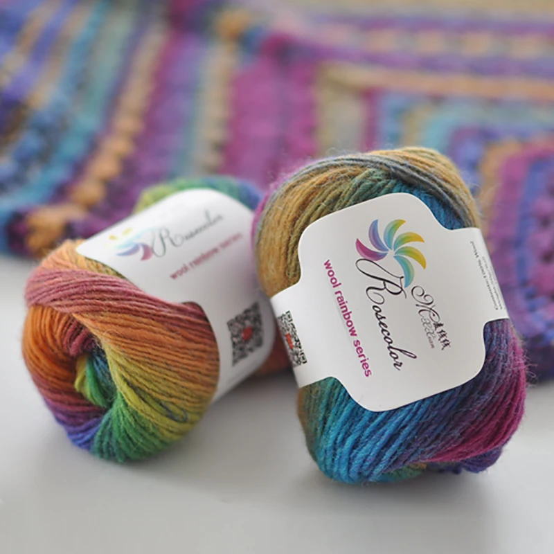 

50g/ball Worsted Section-dyed Rainbow Yarn 100% Pure Wool Yarn for DIY Hand Knitting Crochet Shawl Scarf Thread XD003