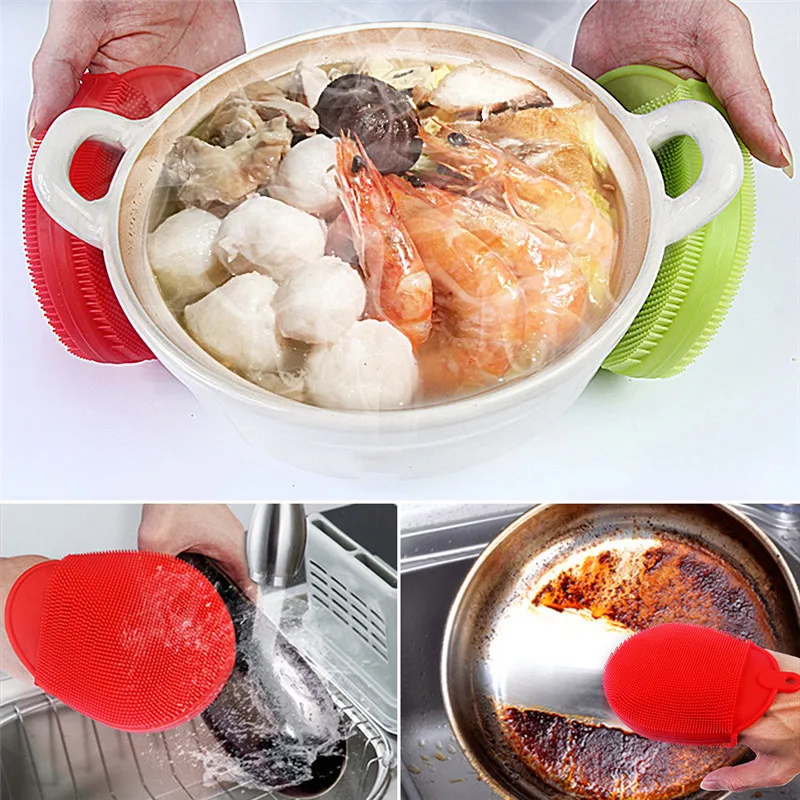 

Dropship kitchen Accessories Multi-purpose food grade silicone Magic Dishwashing gloves cleaning brush Scouring brush pot brush