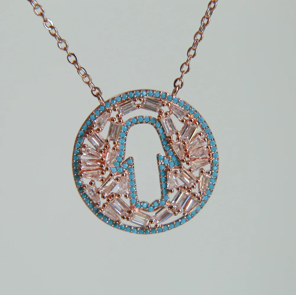 Good Luck Protection Hamsa Fatima Hand Evil Eye Pendant Chain Necklace roes gold color with CZ NICE hamsa hand necklace