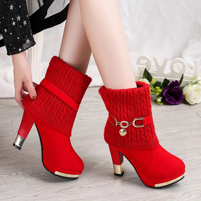 

Lucyever Women Boots Winter Shoes Woman Snow Booties Plus Size Platform Fur Winter Female Warm Botas Mujer 2019 Red Booties