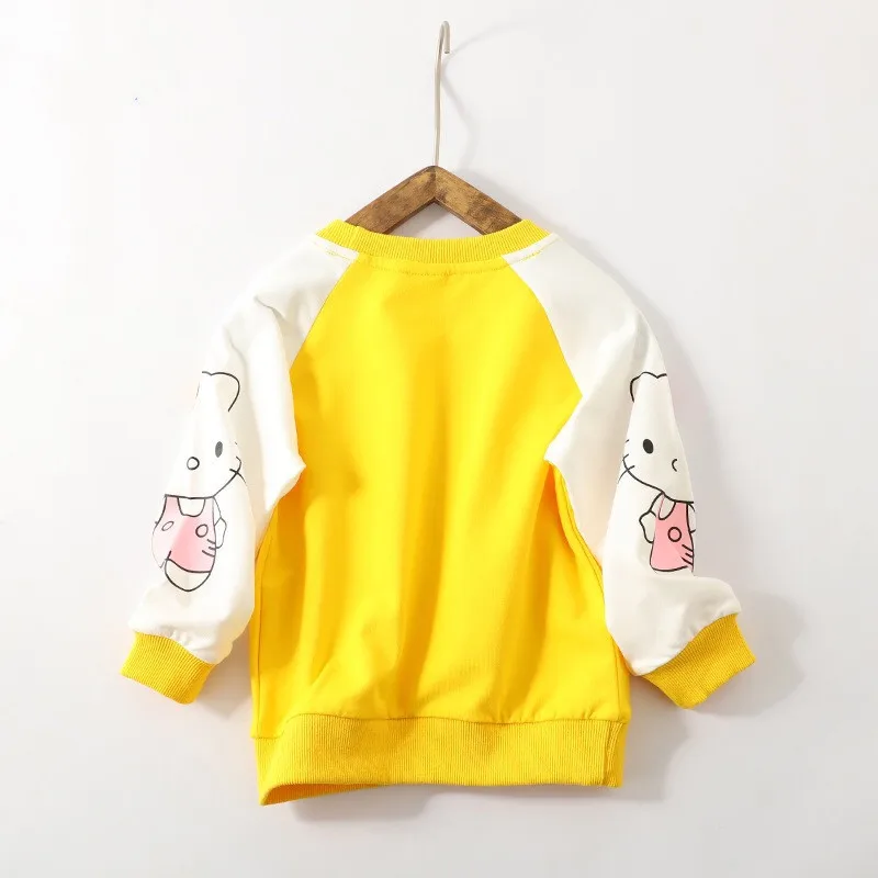 Одежда для детей 0-5 лет, длинная футболка с рисунком для малышей, толстовки с капюшоном, свитеры с изображением котенка, топы, детские свитера для девочек