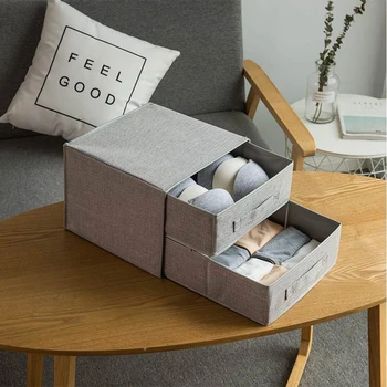 

Storage Case Drawer Two Slot Canvas Foldable Clothes Underwear Socks Storage Drawer Bra Organizer Box Home Storage Case Gray