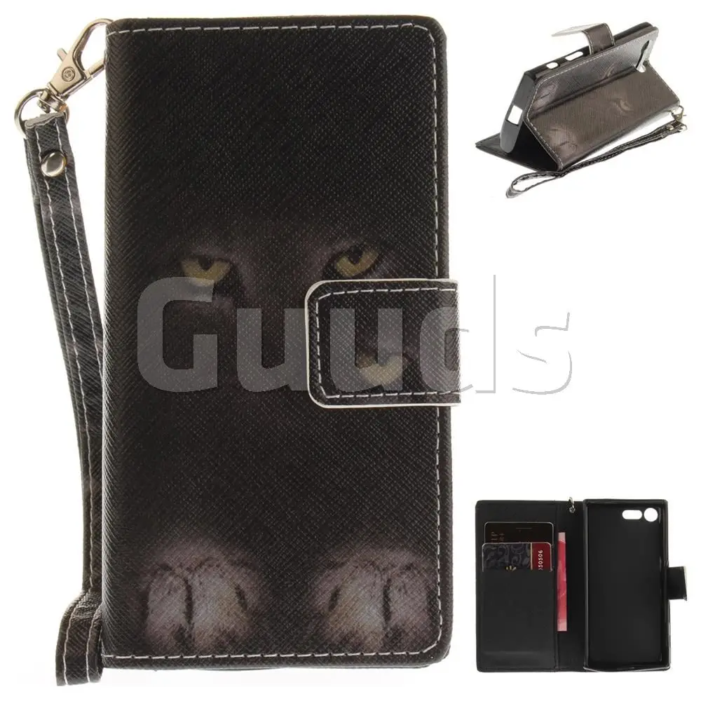 Mysterious Cat Hand Strap Leather Wallet Case for Sony Xperia X Compact X Mini