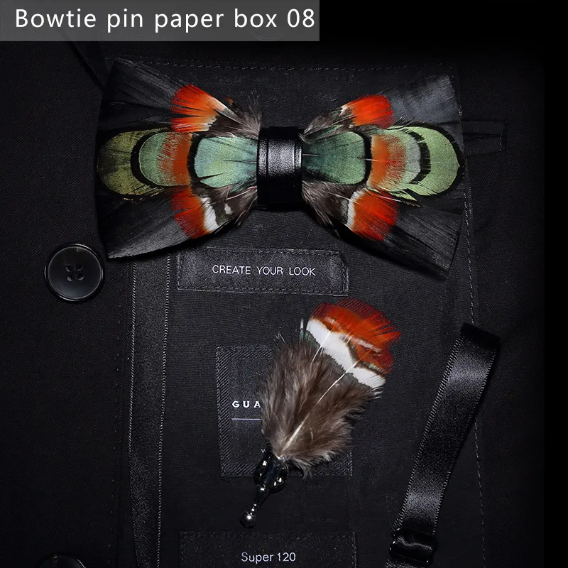 Bowtie pin paperbox8 JEMYGINS, дизайн, галстук-бабочка, перо, бант, изысканная ручная работа, Мужская брошь для галстука-бабочки, деревянная булавка, подарочный набор, Свадебная вечеринка - Цвет: Bowtie pin paperbox8