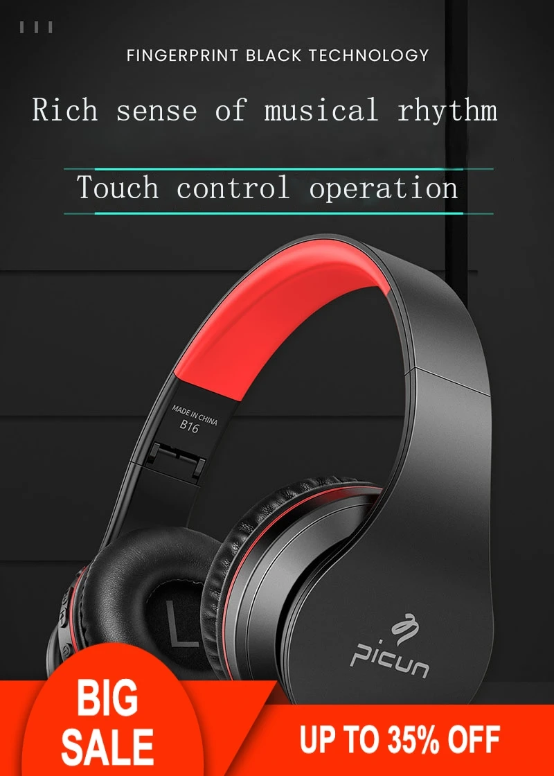 

Smart Wireless Bluetooth Headphone Fingerprint Touch Portable Foldable Retractable Design Noise Cancelling Stereo Surround Sound