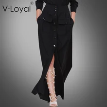 Новинка; сезон весна-осень; Европейская Высокая длинная юбка; однобортная черная юбка