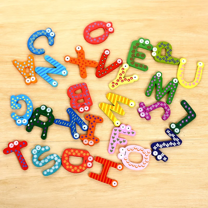 

26 English letters refrigerator Magnetic refrigerator stickers room decoration stickers wooden 26pcs/set