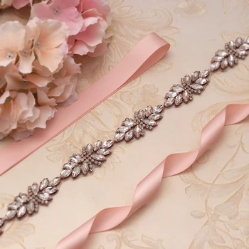 

MissRDress Rhinestones Wedding Belt Rose Gold Crystal Bridal Belt Ivory Ribbons Jeweled Bridal Sash For Wedding Dresses JK897