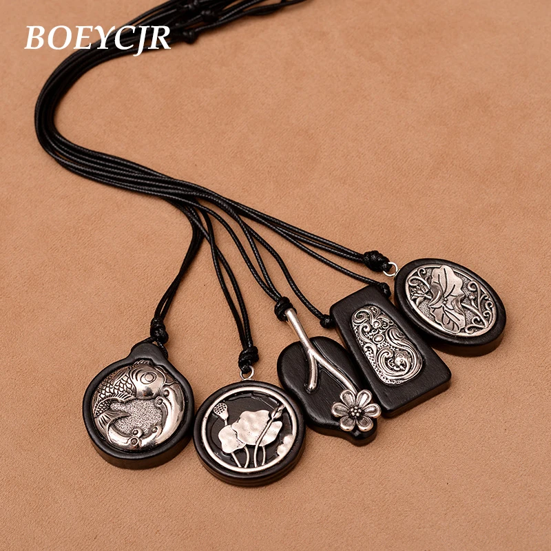 

BOEYCJR 16 Styles Available Yoga Alloy Wood Necklace Handmade Ethnic Lucky Pendant Necklace for Men and Women Jewelry 2019