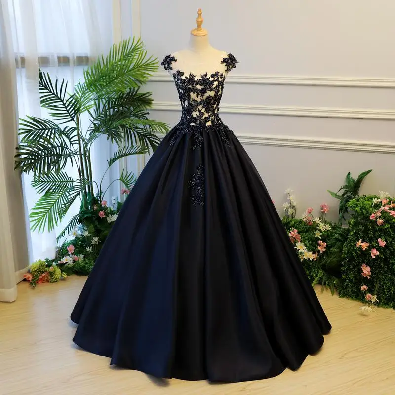 Черное пышное атласное платье с кружевом Vestido De Quinceanera элегантное платье для 15 лет 16 платьев - Цвет: Черный