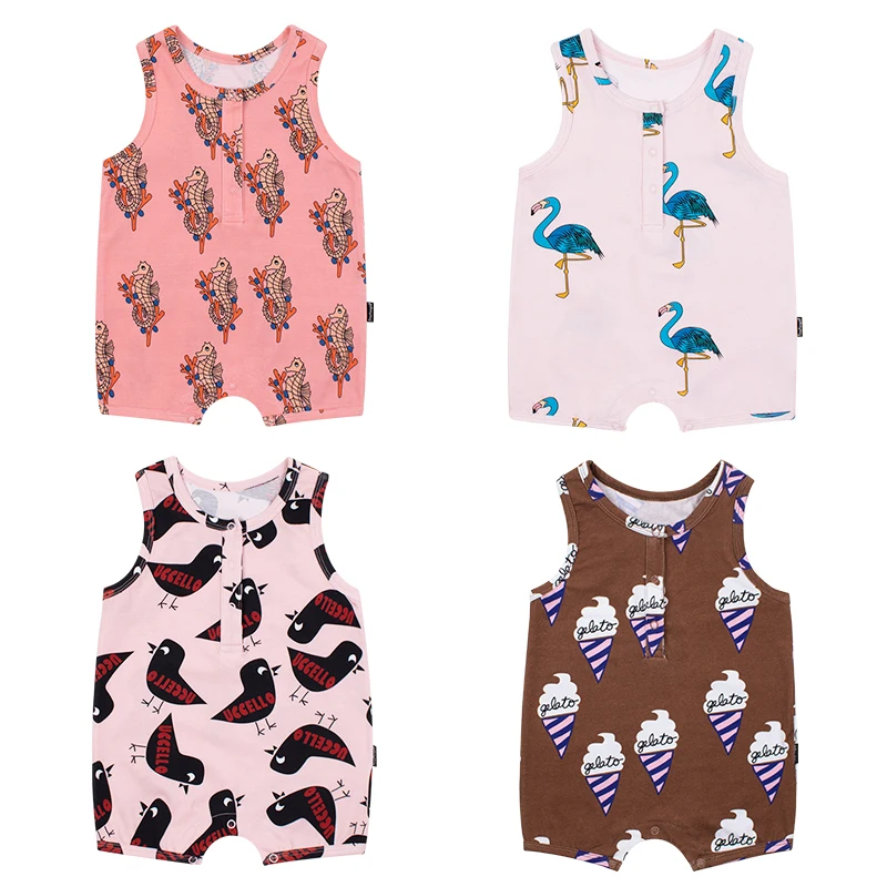 

summer cotton vest jumpsuit suit baby girl clothes baby girl romper new born baby clothes ice cream flamingo baby onesie hugo