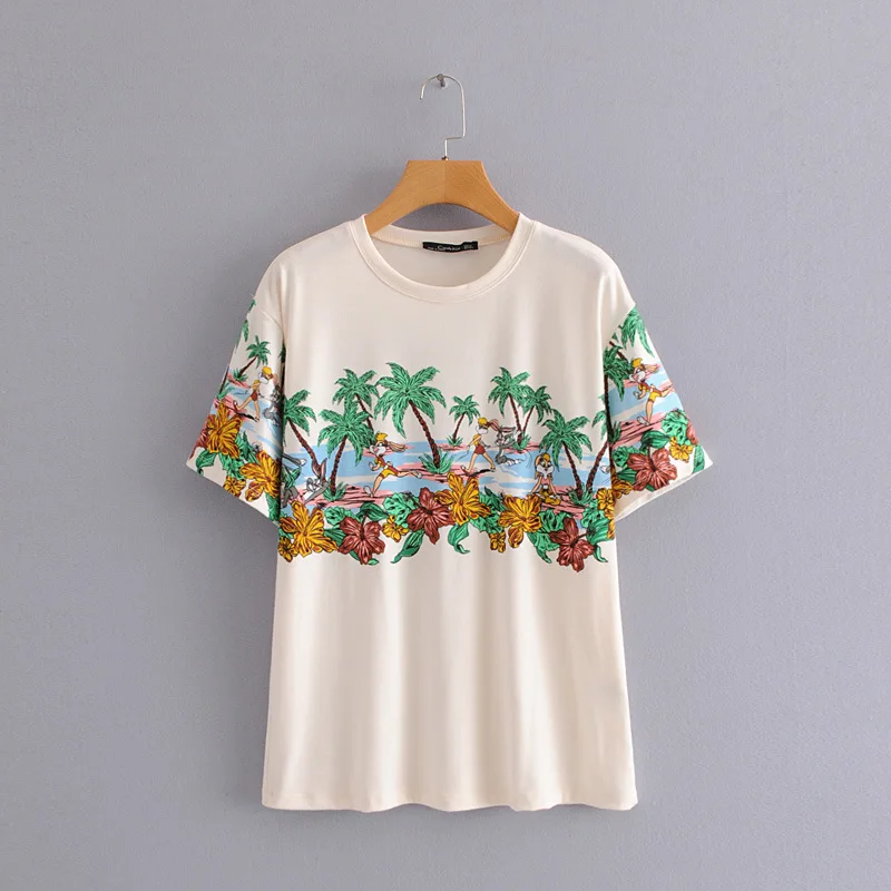 

2019 Coconut Print Casual Short Sleeve print harajukuer zaraing vadiming sheining women t-shirt tshirt streetwear tops vintage