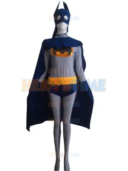 

Navy Blue & Grey Batman Superhero Costume fullbody female adult halloween cosplay costumes zentai suit free shipping