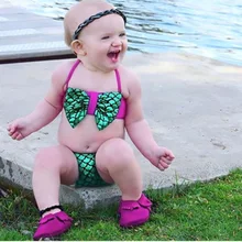 Милый купальник русалки для маленьких девочек, купальник принцессы с бантом на лямках для младенцев, купальник-бикини Детский купальник, летний купальный костюм