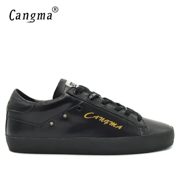 

CANGMA Brand Sneakers Shoes Durable Mens Lace Up Casual Shoes Black Genuine Leather Flats Male Handmade Footwear For Man