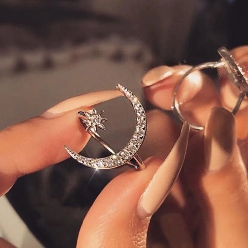 Обручальное кольцо с лунным декором, роскошное, заполненное кристаллом, циркон, Открытое кольцо, обручальное кольцо, обещающее обручальное кольцо для женщин, ювелирные изделия, подарки