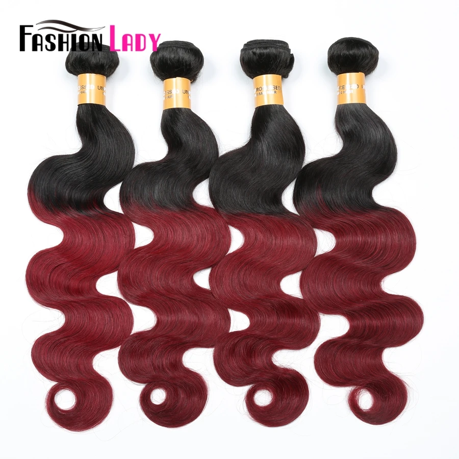 Fashion Lady Pre-Colored Brazilian Hair Body Wave Bundles 1b burgundy Weave Ombre Human Hair Extensions 4 Bundles Non remy