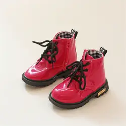 2017 новая популярная зимняя девочек зимние сапоги уникальный занос уплотненная пятка мягкая детская кожа ботинки «мартенс» для мальчиков и