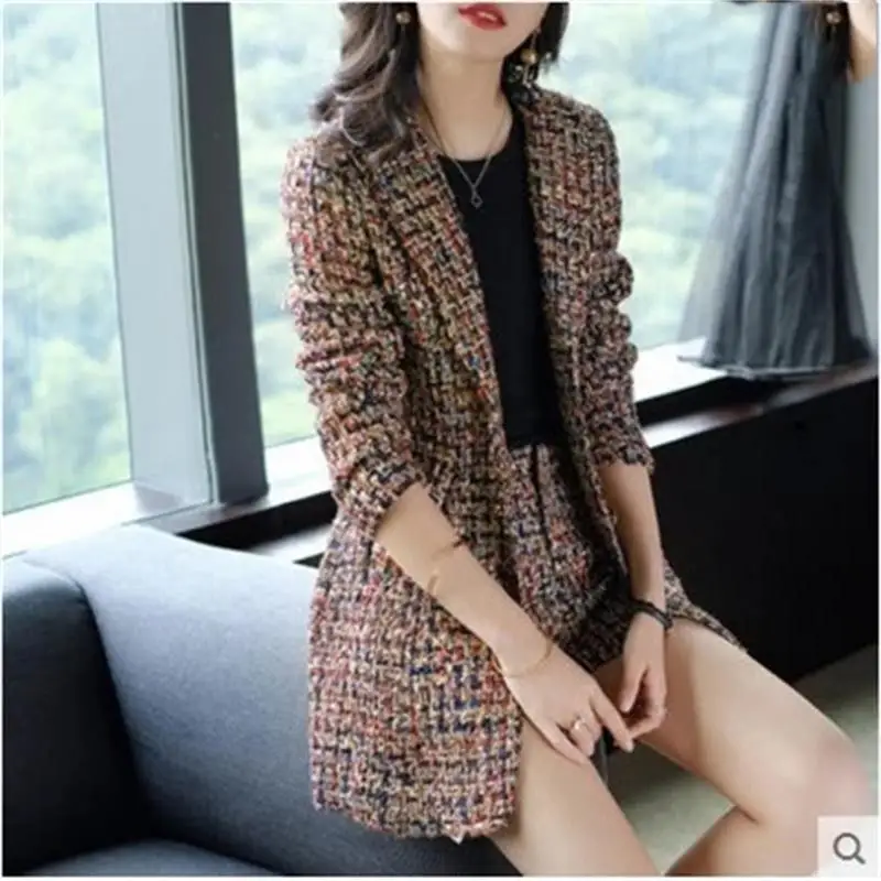 

Women's Plaid business suit fashion suit female career suit jacket and long sections temperament casual two-piece pantsut
