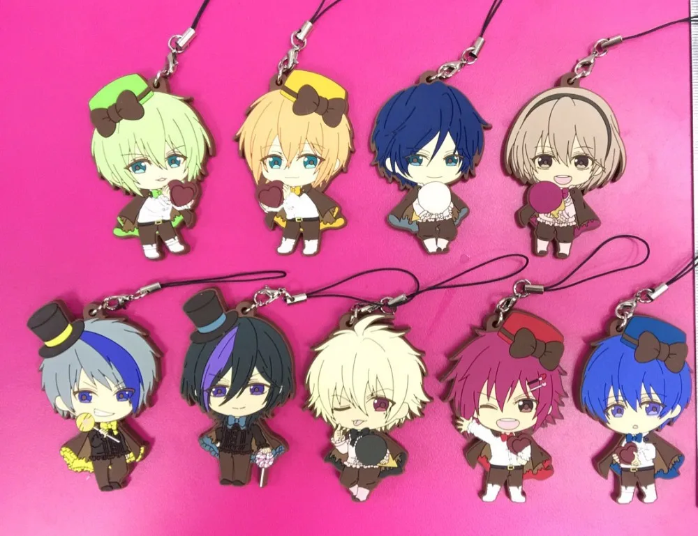 9 шт./лот аниме брелок для ключей Yui Ayato Kanato Laito Ruki Yuma Shin Sakamaki Reiji Subaru резиновый