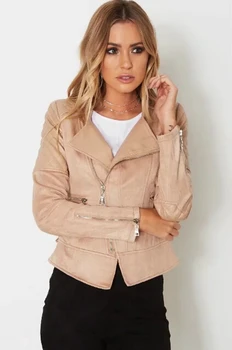 

European style Women's Winter Jacket Female Coat Lapel 2017 New Women PU Leather Stitching leather Slim Leather Jacket