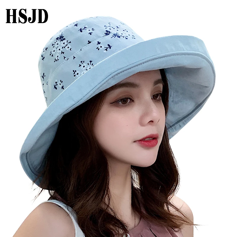 

Daisy Flower Double-sided Big Wide Brim Sun Hat for Women Summer Anti-UV Foldable Beach Hats otton Visors Cap Female 2019 New