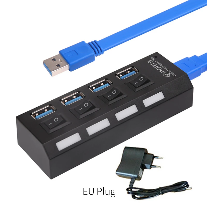 OUSU высокое Скорость мини usb-концентратор с несколькими портами 3,0 4 7 Порты USB разветвитель переключатель хаб 2,0 USB концентратор с Мощность адаптера компьютера ПК Аксессуары - Цвет: 4 Ports 3.0 black EU