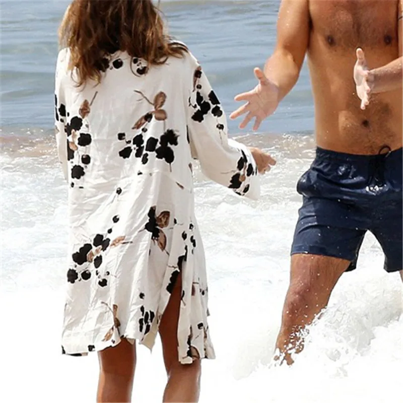 Us 505 49 Offnew Arrivals Beach Cover Up Print Swimwear Ladies Walk On The Beach Cape Robe De Plage Tunic Women Beachwear Saida De Praia Q22 In