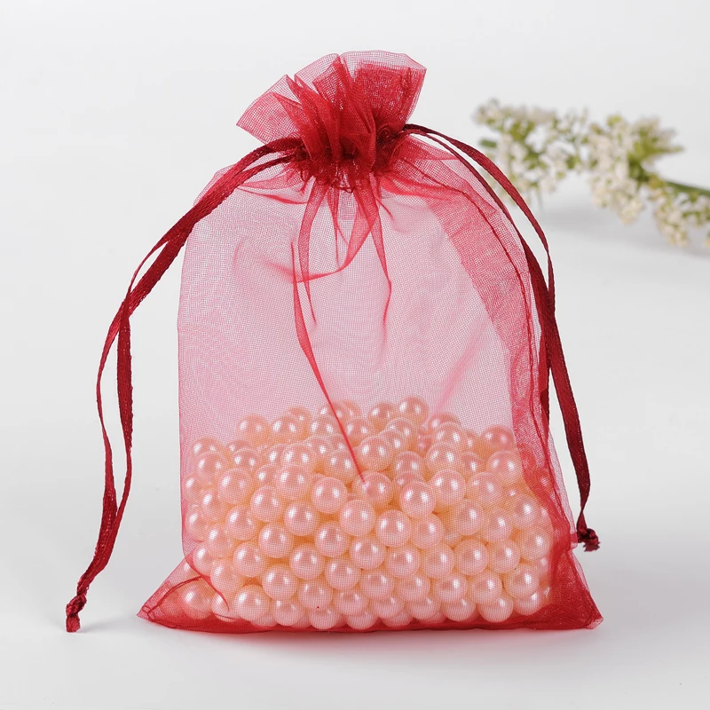 Wine Red Sheer Organza Gift Bags 50pcs/Lot 20x30cm Vintage Wedding Favors Gift Bags Can Custom