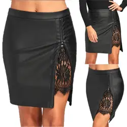 Для женщин OL формальные кружева стрейч Высокая талия Короткая мини-юбка облегающая юбка карандаш сплошной черный