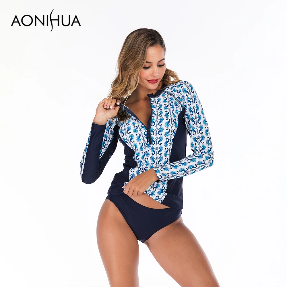 

Aonihua 2019 Sexy Separate Swimsuit For Women Long Sleeve Sport Style Two Piece Swimsuit plus size swimwear S-2XL