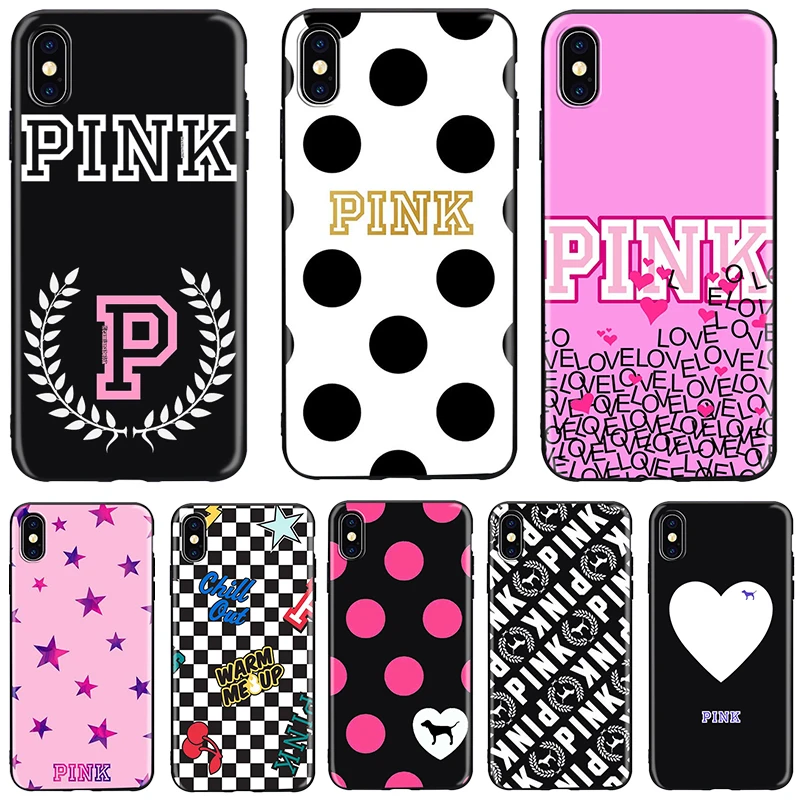 PINK LOVE PINK Soft Silicone black Phone Case For Apple iPhone X XR XS MAX 7 8 7plus 6 6S Plus 5