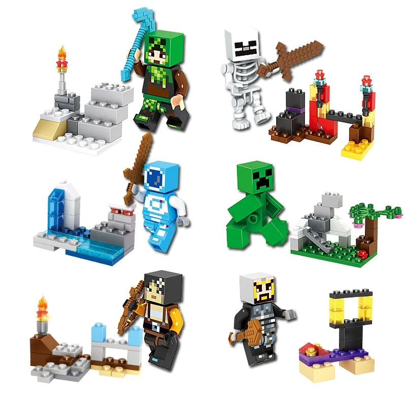 

6/8Pcs/Lot Minecrafted Steve Alex Zombie Enderman Reuben Skeleton Weapon Action Figures Toys Compatible With LegoINGlys Blocks